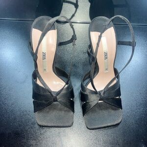 Zara Black High-Heeled Slingback Heels